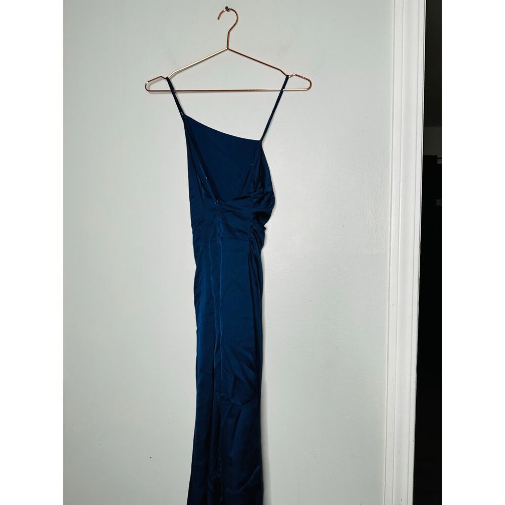 MILLY Dark Blue Satin Asymmetrical Electra Adjustable Straps Slip Dress Size 0 - Picture 8 of 13